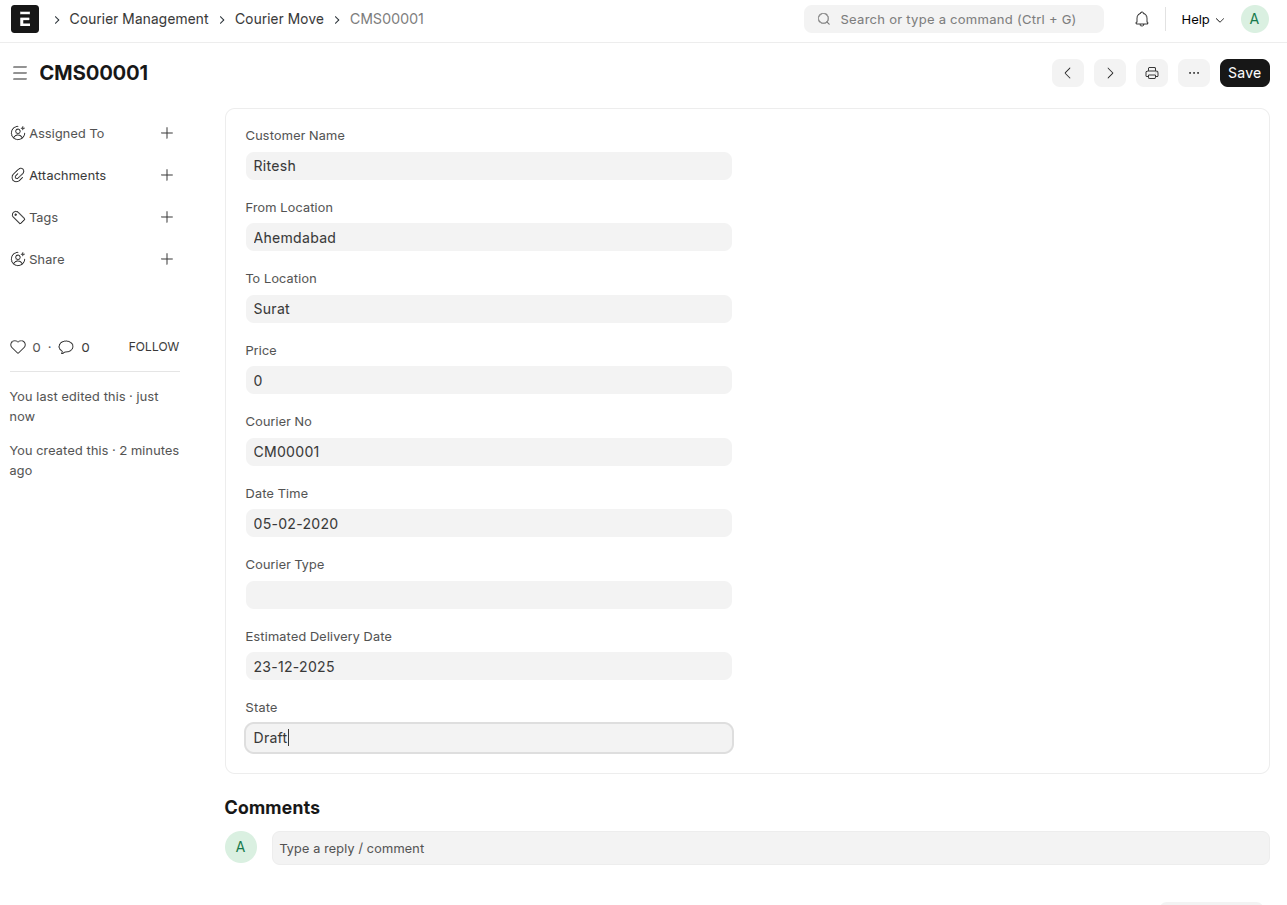 Call Recording and Notes section in customer record